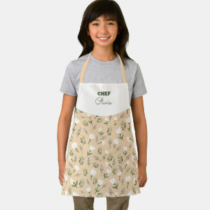 Tablier Nom personnalisé & fleurs blanches