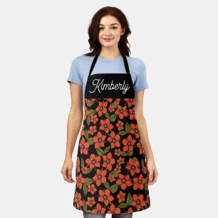 Tablier Nom personnalisé floral rouge
