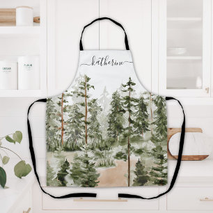 Tablier Nom personnalisé Forêt de pins verte rustique Pine