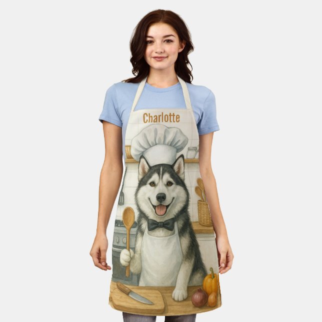 Tablier Nom personnalisé Funny Siberian Husky Chien Chef (Porté)