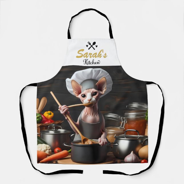 Tablier Nom personnalisé Funny Sphynx Chat Chef cuisinier (Recto)