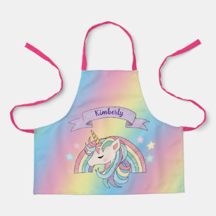 Tablier Nom personnalisé Licorne et Arc-en-ciel pour Enfan