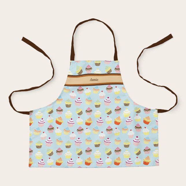 Tablier Nom personnalisé mignon avec impression Cupcake (Cute personalized cupcake kids apron with a custom name.)