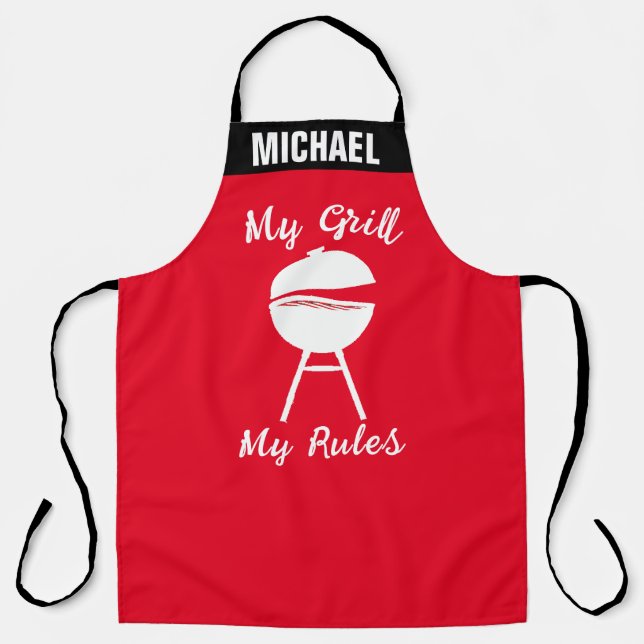 Tablier Nom personnalisé "Mon Grill Mes Règles" Citations  (Recto)