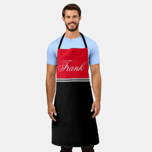 Tablier Nom personnalisé Monogram Red & Black Chef