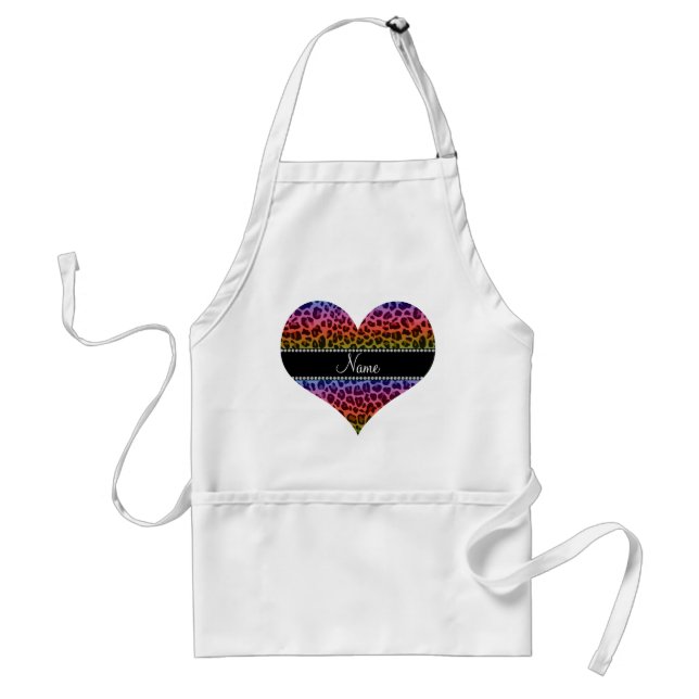Tablier Nom personnalisé motif léopard arc-en-ciel (Devant)