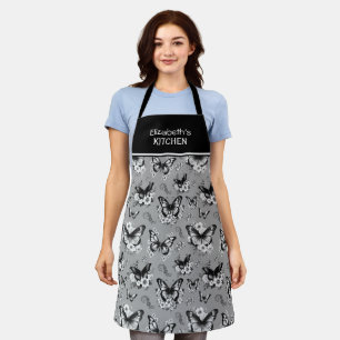 Tablier Nom personnalisé Motif papillon gris
