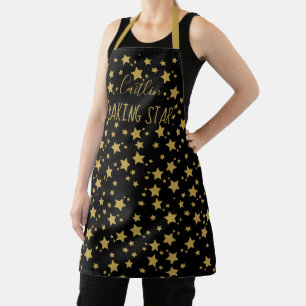 Tablier Nom personnalisé noir et Gold Star Baker Apron
