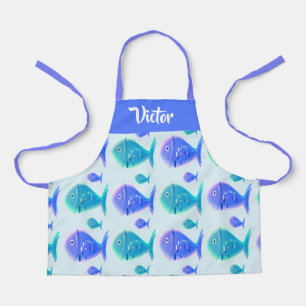 Tablier Nom personnalisé poisson bleu