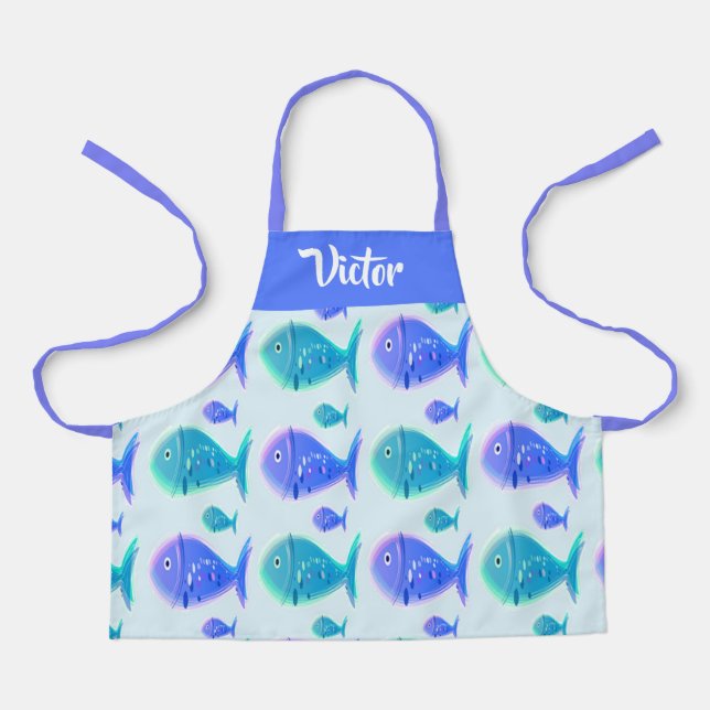 Tablier Nom personnalisé poisson bleu (Recto)