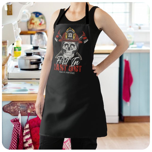 Tablier Nom Personnalisé Pompier D'Abord En Dernier Feu De (Créateur téléchargé)