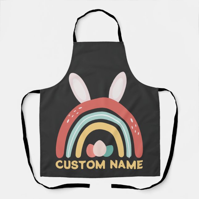 Tablier Nom Personnalisé Rainbow Oeuf Bunny Oreille Mignon (Recto)