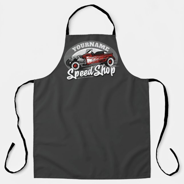 Tablier Nom personnalisé Rockabilly Roadster Speed Shop Ga (Recto)