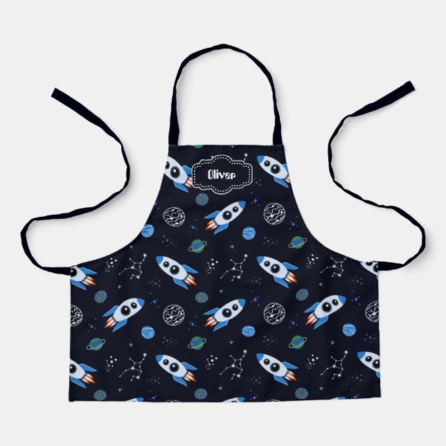Tablier Nom personnalisé Rocketship Patterned (Recto)