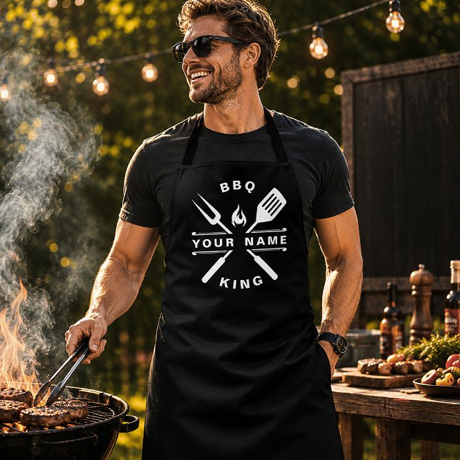 Tablier Nom personnalisé Roi du BBQ Papa (Créateur téléchargé)