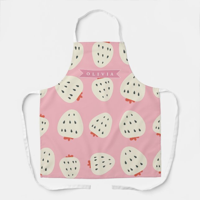 Tablier Nom personnalisé rose fraise mignon fille (Recto)