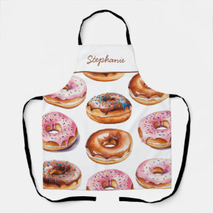 Tablier Nom personnalisé tendance Watercolor Motif Donut