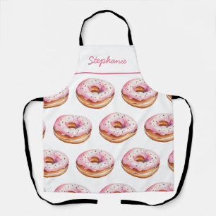 Tablier Nom personnalisé tendance Watercolor Motif Donut