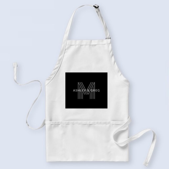 Tablier Nom rétro moderne / monogramme modifiable noir et  (Créateur téléchargé)