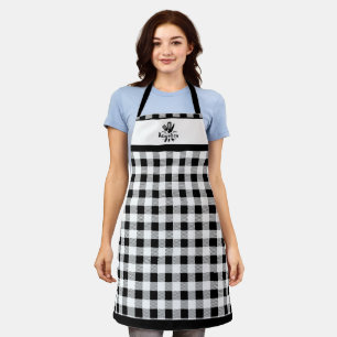 Tablier Nom Servi Recette Noir Blanc Buffalo Plaid