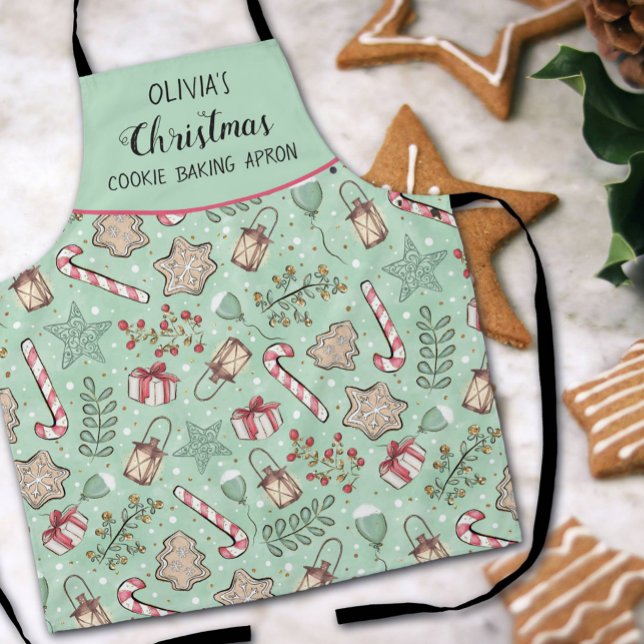 Tablier Nom vert de cuisson de biscuits de Noël (Créateur téléchargé)