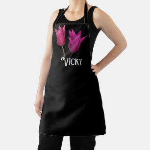Tablier Nom Vicky personnalisable monogramme fleur de tuli