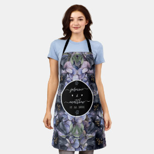 Tablier Noms de Couple de Mariage Floral Noir Lunatique Cl
