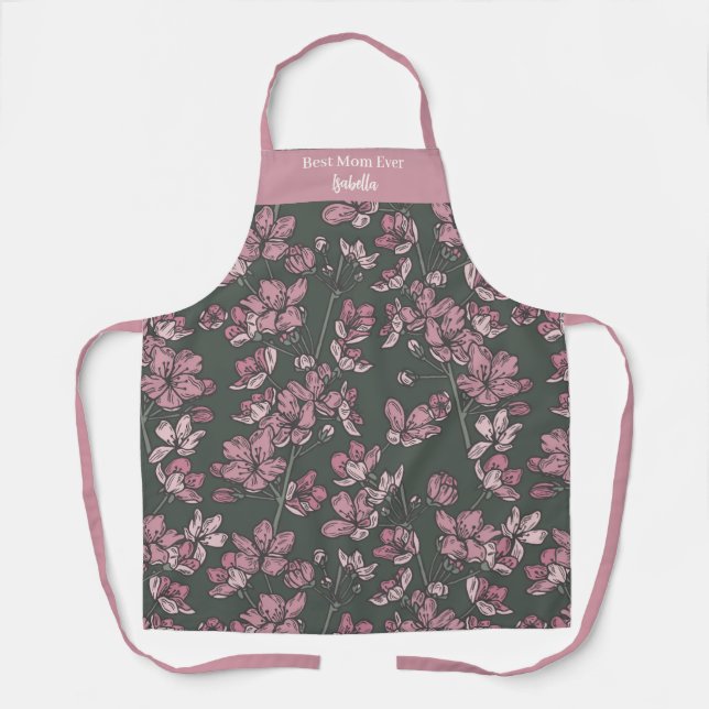 Tablier Nostalgique rose florale Meilleure maman Jamais No (Recto)