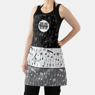 Tablier Notes musicales en gris noir blanc Apron