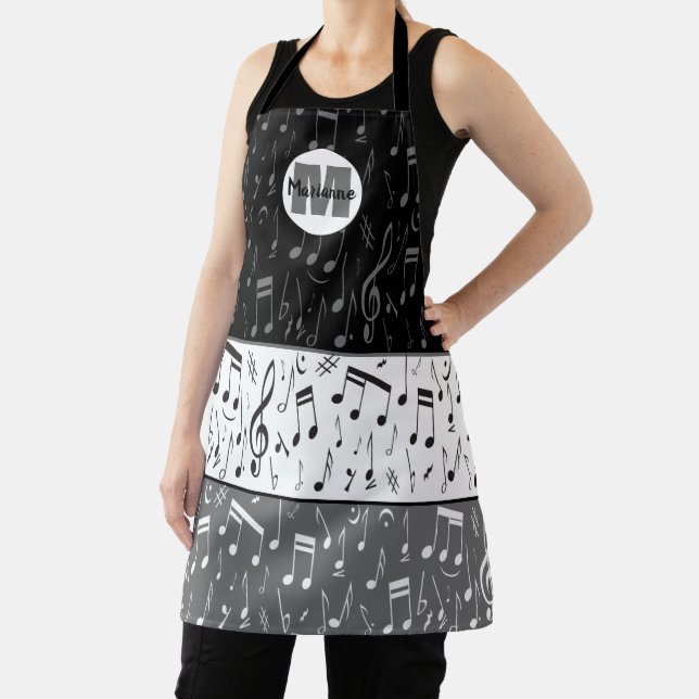 Tablier Notes musicales en gris noir blanc Apron (Insitu)