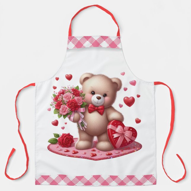 Tablier Nounours d'ours en peluche pour la Saint-Valentin (Recto)