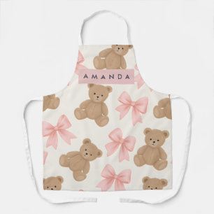 Tablier Nounours mignon personnalisé et motif de noeud ros