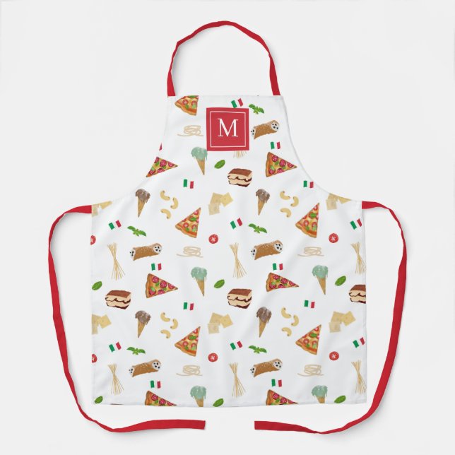 Tablier Nourriture italienne Pizza Pâtes Tiramisu Monogram (Recto)