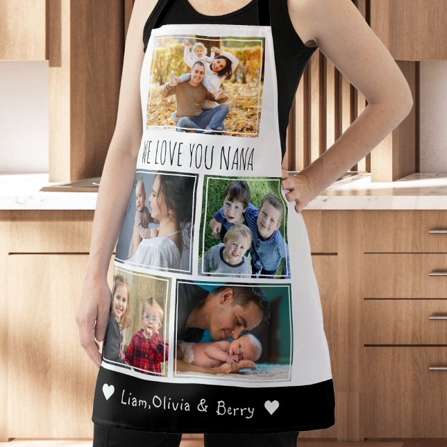 Tablier Nous Aimons Nana Grandkids 5 Photo Noir Et Blanc (We Love Nana Grandkids 5 Photo Black And White Apron)