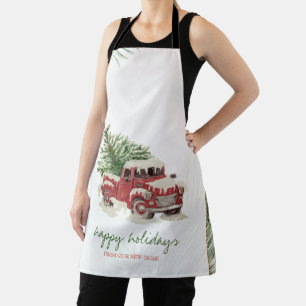 Tablier Nous avons déménagé,Camion Rouge,Arbre de Noël enn