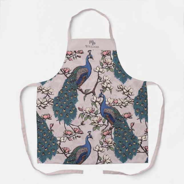 Tablier Nouveau marié M. et Mme Floral Peacock Blush Pink (Recto)