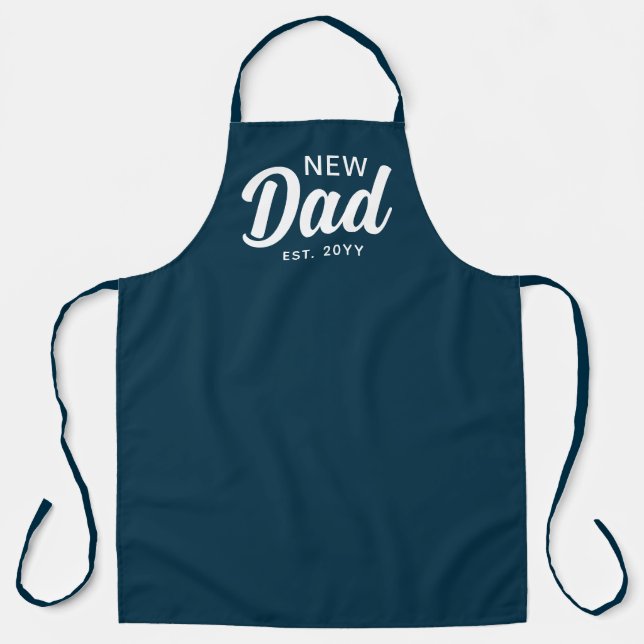 Tablier Nouveau Papa Marine Bleu Et Blanc Script Cuisinier (Recto)