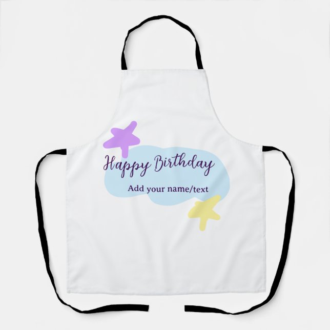 Tablier Nuages bleus pastel étoiles violet joyeux annivers (Recto)