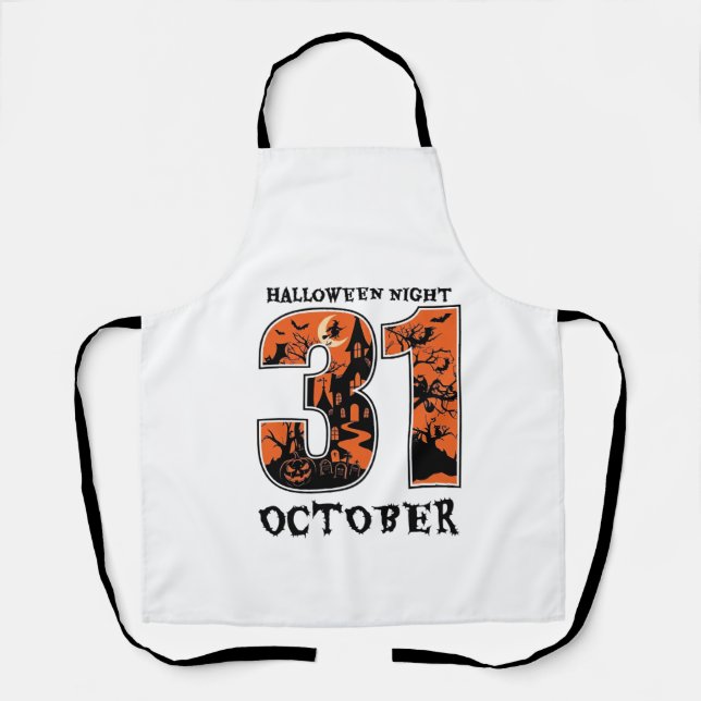 Tablier Nuit d'Halloween Maison Hantée d'Octobre Sorcière  (Recto)