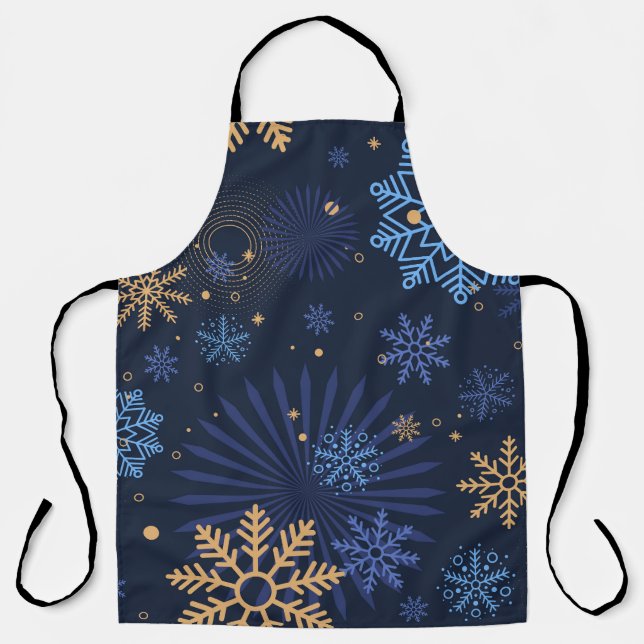 Tablier Nuit d'hiver : Blue Snowflake Motif. (Recto)