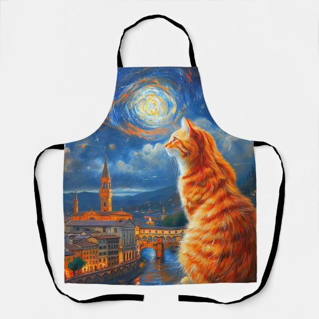 Tablier Nuit étoilée sur Florence | Art du chat roux (Recto)