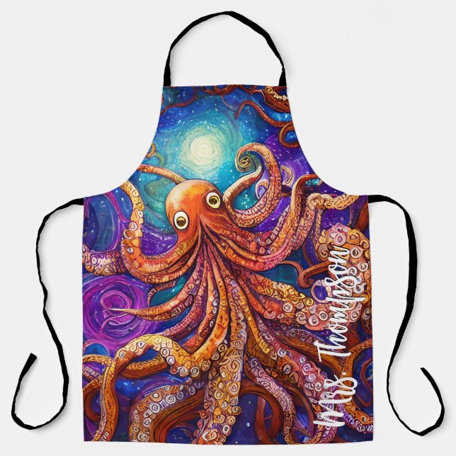 Tablier Octopus couleur Whimsical avec nom personnalisé (Recto)