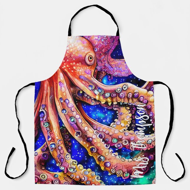Tablier Octopus d'aquarelle personnalisable avec nom (Recto)