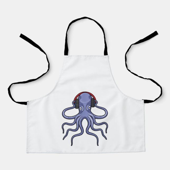 Tablier Octopus en musique avec casque (Recto)