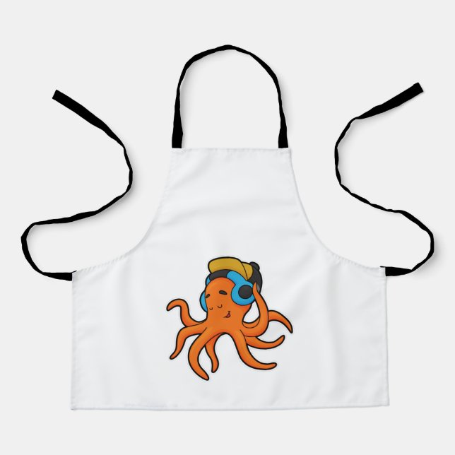 Tablier Octopus en musique avec casque (Recto)