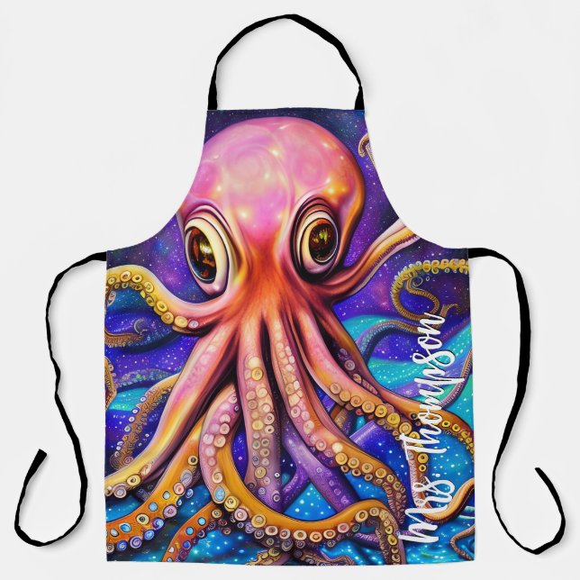Tablier Octopus océanique avec nom personnalisé (Recto)