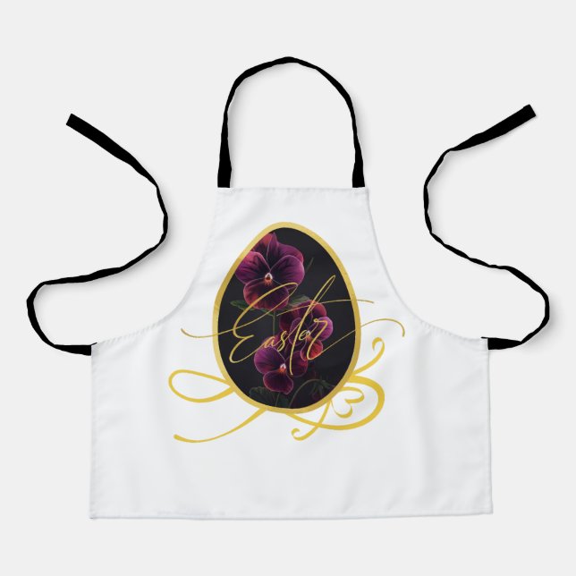Tablier Œuf de Pâques doré et Iris élégant (Recto)