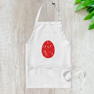 Tablier Œuf de Pâques rouge avec motif d'oiseaux