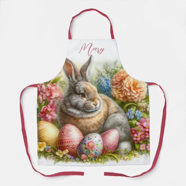 Tablier Œufs de Pâques et impression de lapin de fête sur  (Recto)