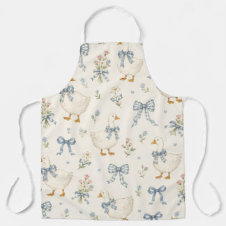Tablier Oie Vintage et Nœud Gingham Bleu